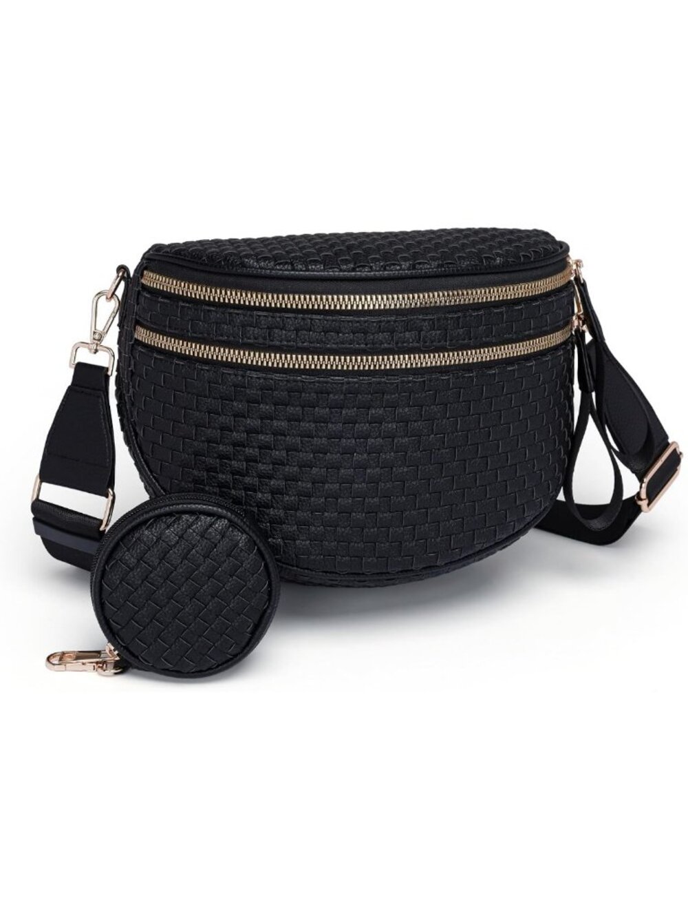 Stylish Large Checkered Crossbody Bag | Leather Bum Bag with Coin Purse